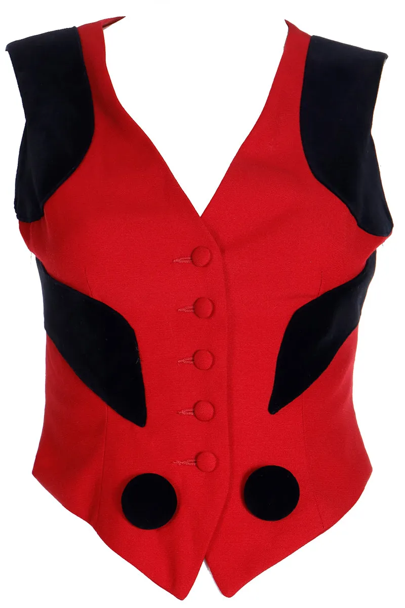 Vintage Franco Moschino Red & Black Question Mark Vest Sleeveless Top