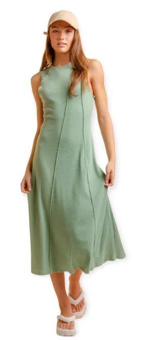 Willow Sage  Sleeveless Rib Knit Midi Dress