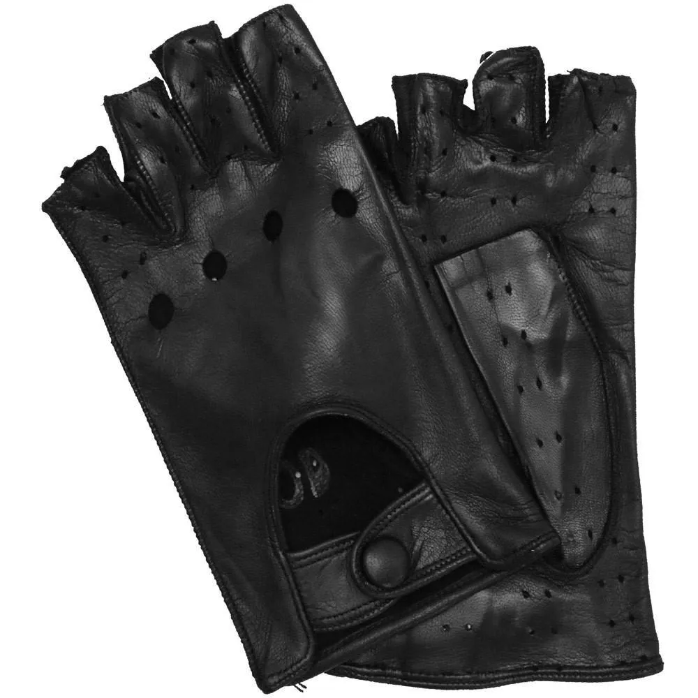 Women's Black Leather Napoli Fingerless Driving Gloves