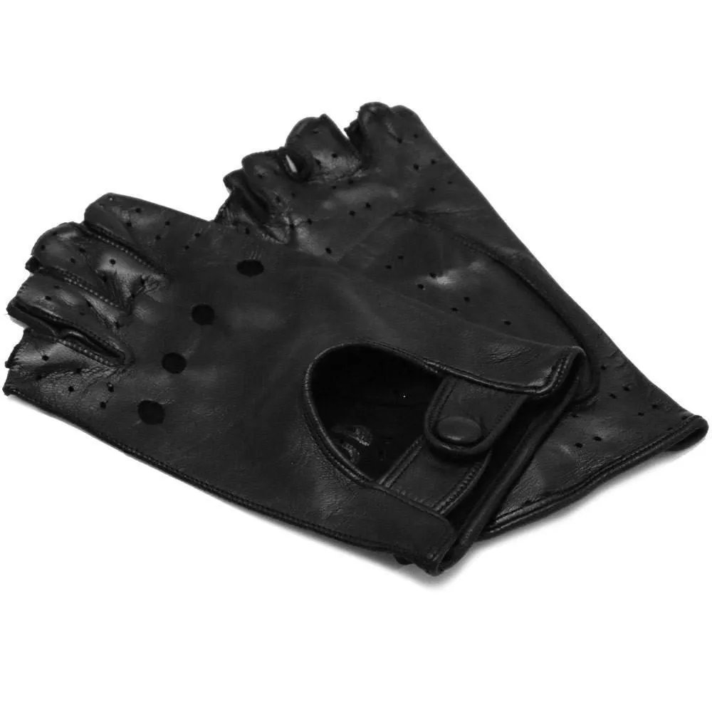 Women's Black Leather Napoli Fingerless Driving Gloves