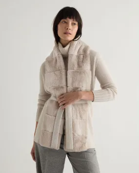 Women's Lola Herringbone Cashmere Gilet With Fur Trim Sand Brown