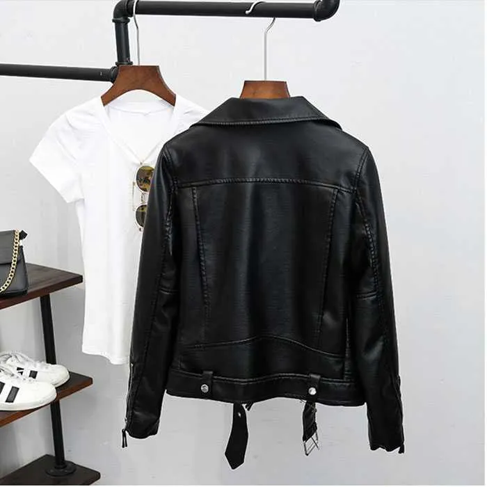 Womens Motorcycle Style Black Faux Leather Moto Jacket