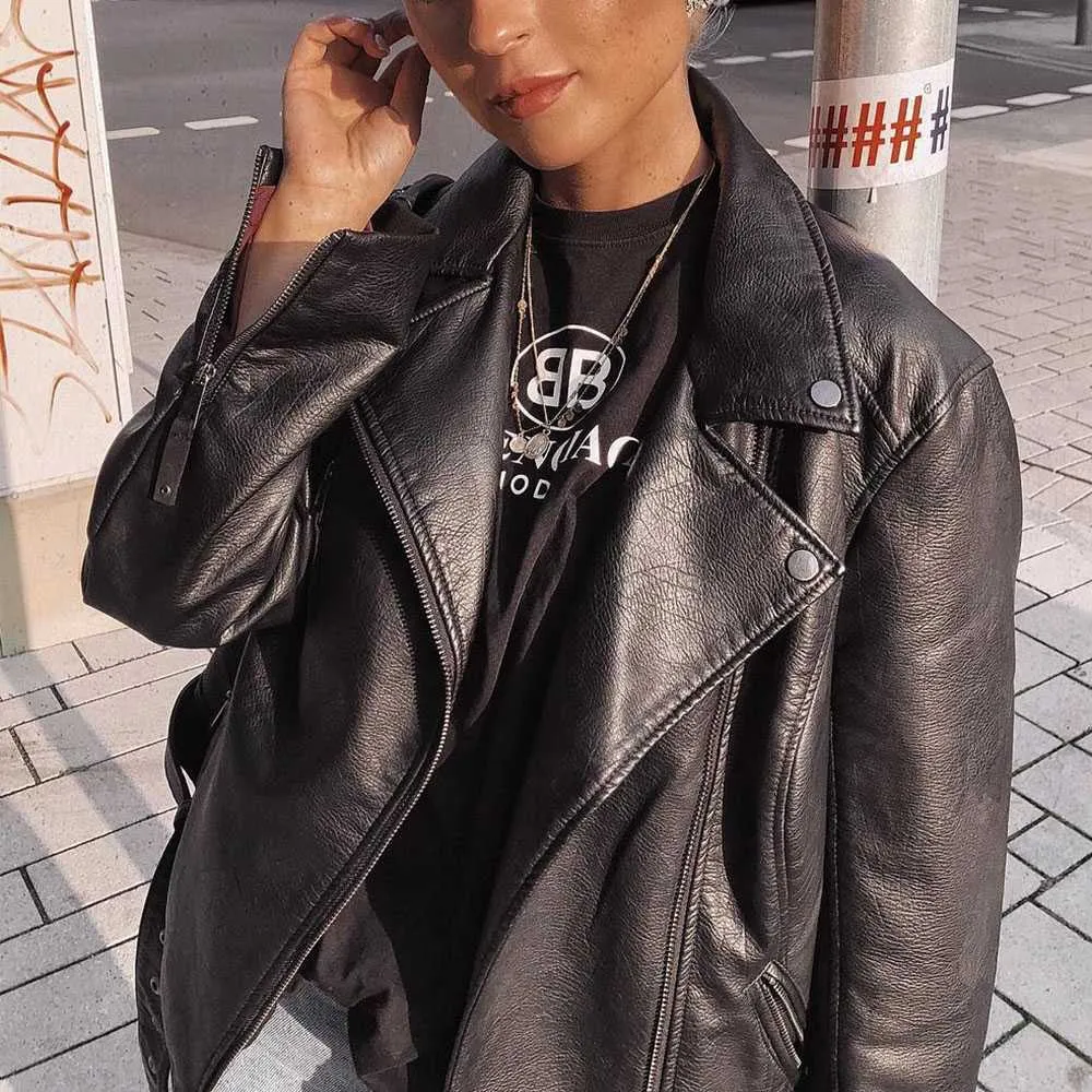 Womens Motorcycle Style Black Faux Leather Moto Jacket