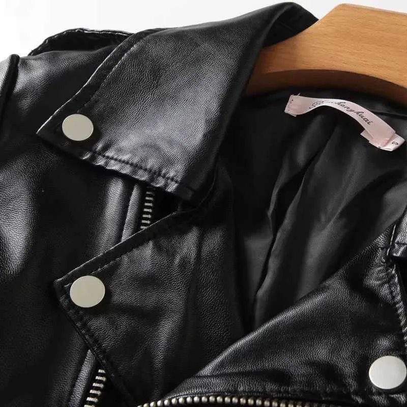 Womens Motorcycle Style Black Faux Leather Moto Jacket