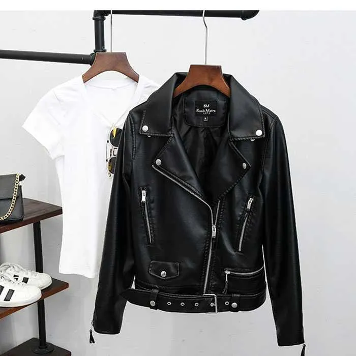 Womens Motorcycle Style Black Faux Leather Moto Jacket