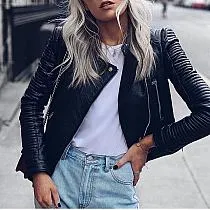 Womens Motorcycle Style Black Faux Leather Moto Jacket