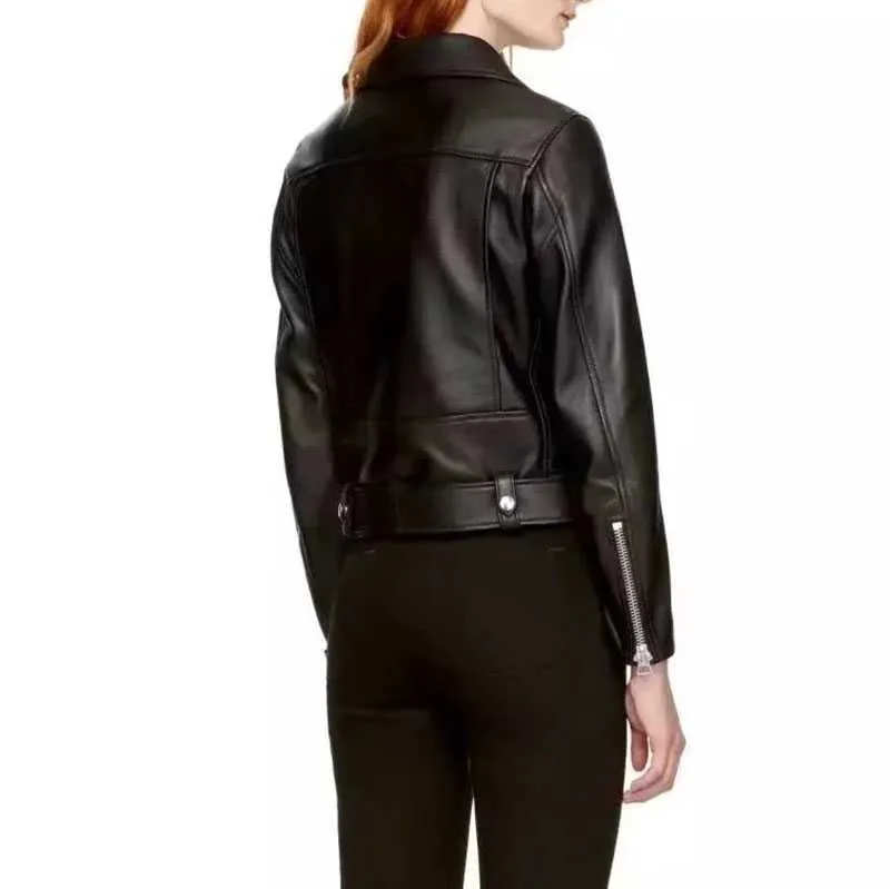 Womens Motorcycle Style Black Faux Leather Moto Jacket