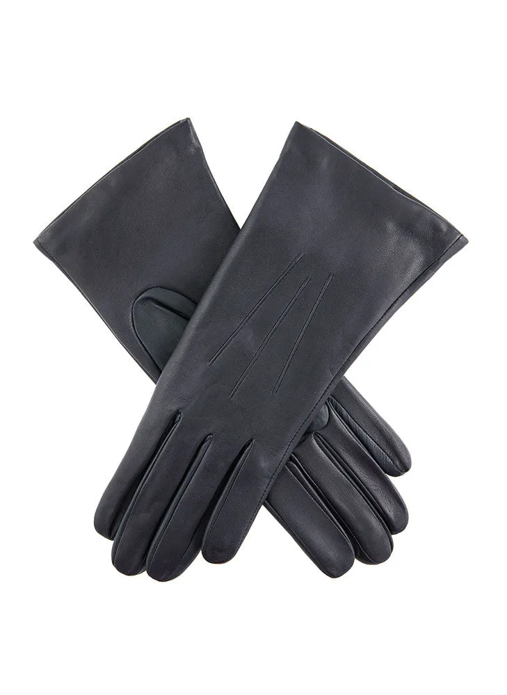 Women's Three-Point Cashmere-Lined Shorter Finger Leather Gloves