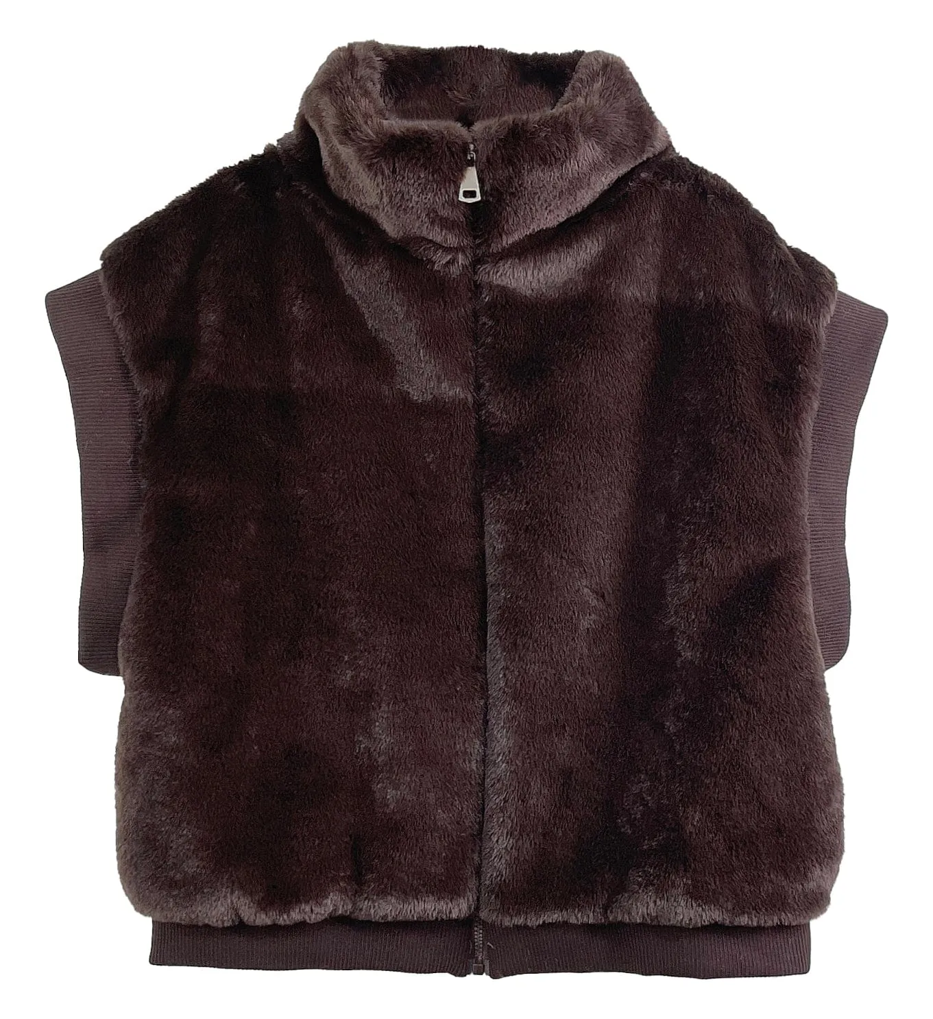 YCV420021 Faux Fur Rib Sleeve Vest