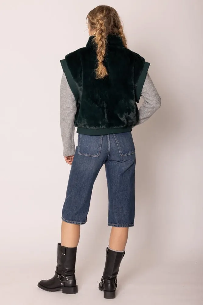 YCV420021 Faux Fur Rib Sleeve Vest