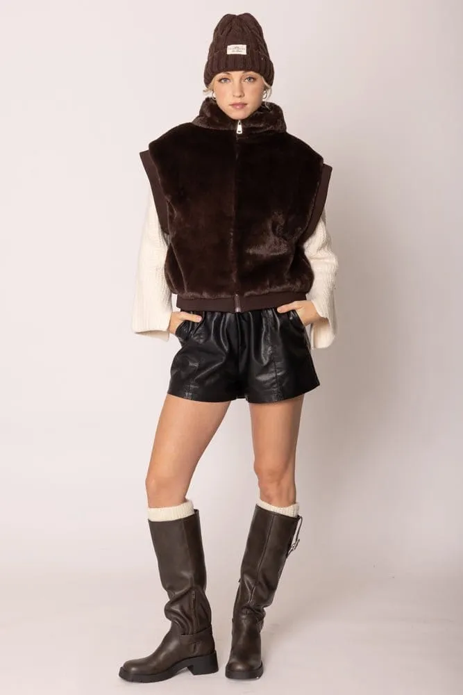 YCV420021 Faux Fur Rib Sleeve Vest