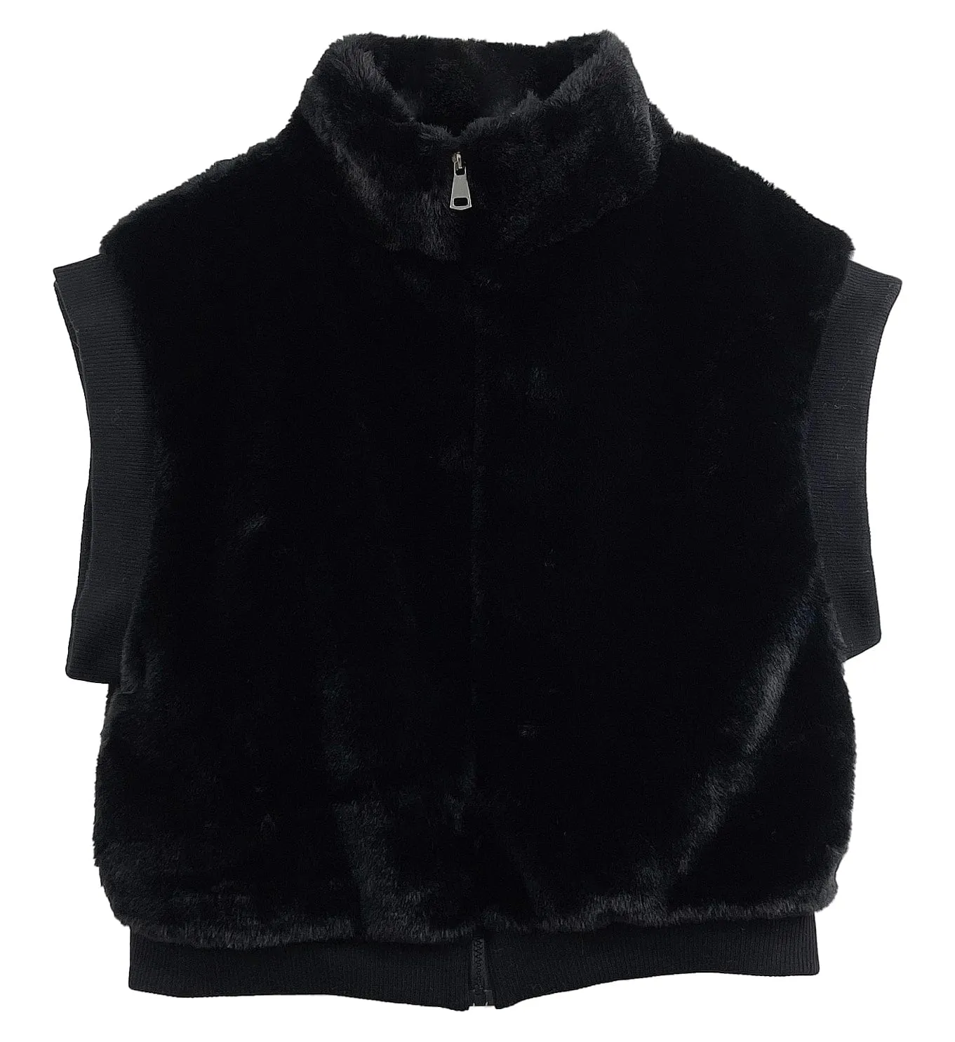 YCV420021 Faux Fur Rib Sleeve Vest