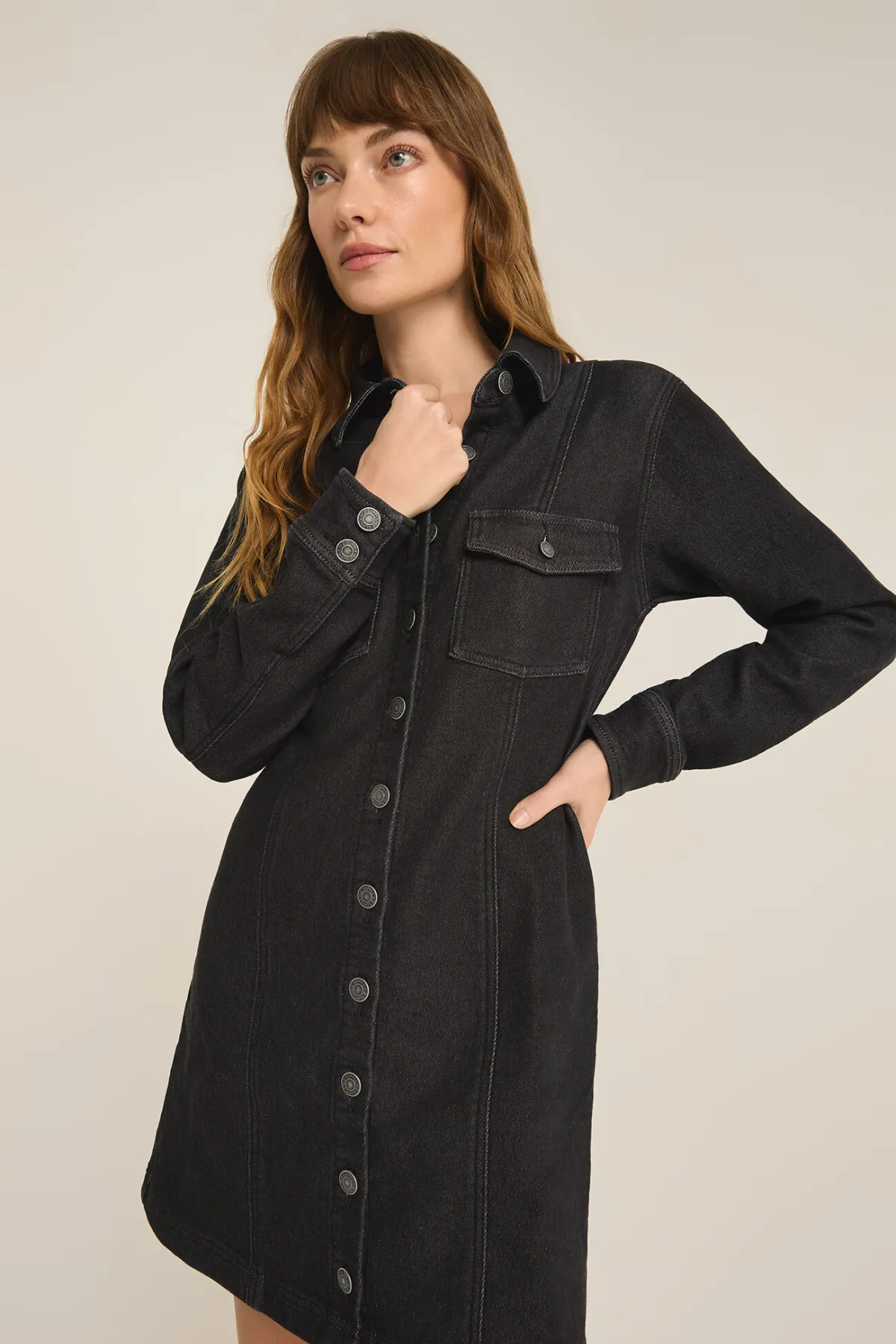 Z SUPPLY - CANDICE PERFECT KNIT DENIM DRESS BLACK SAND