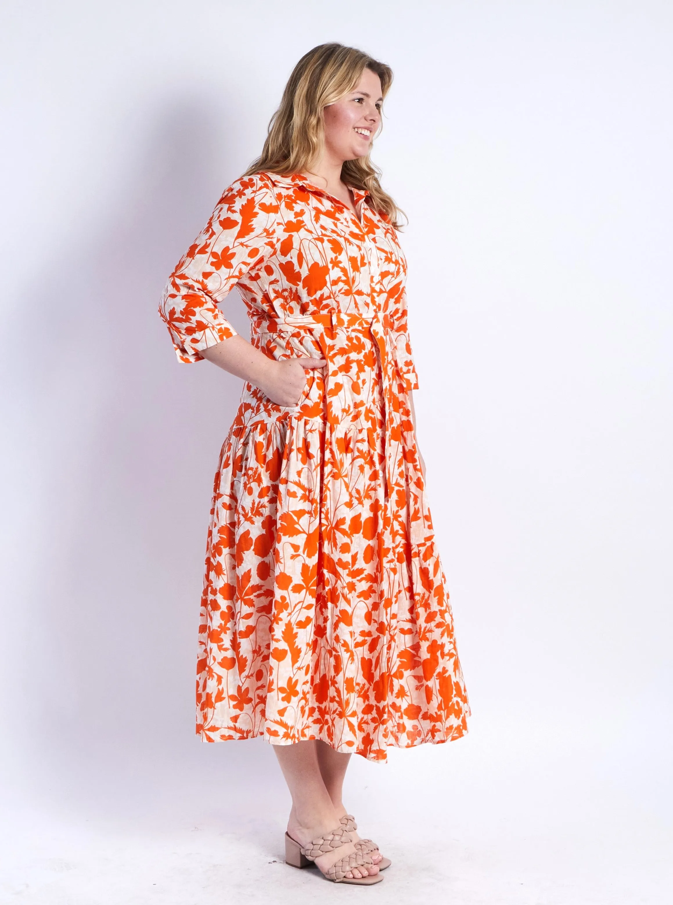 Zoe Shirt Dress - Orange