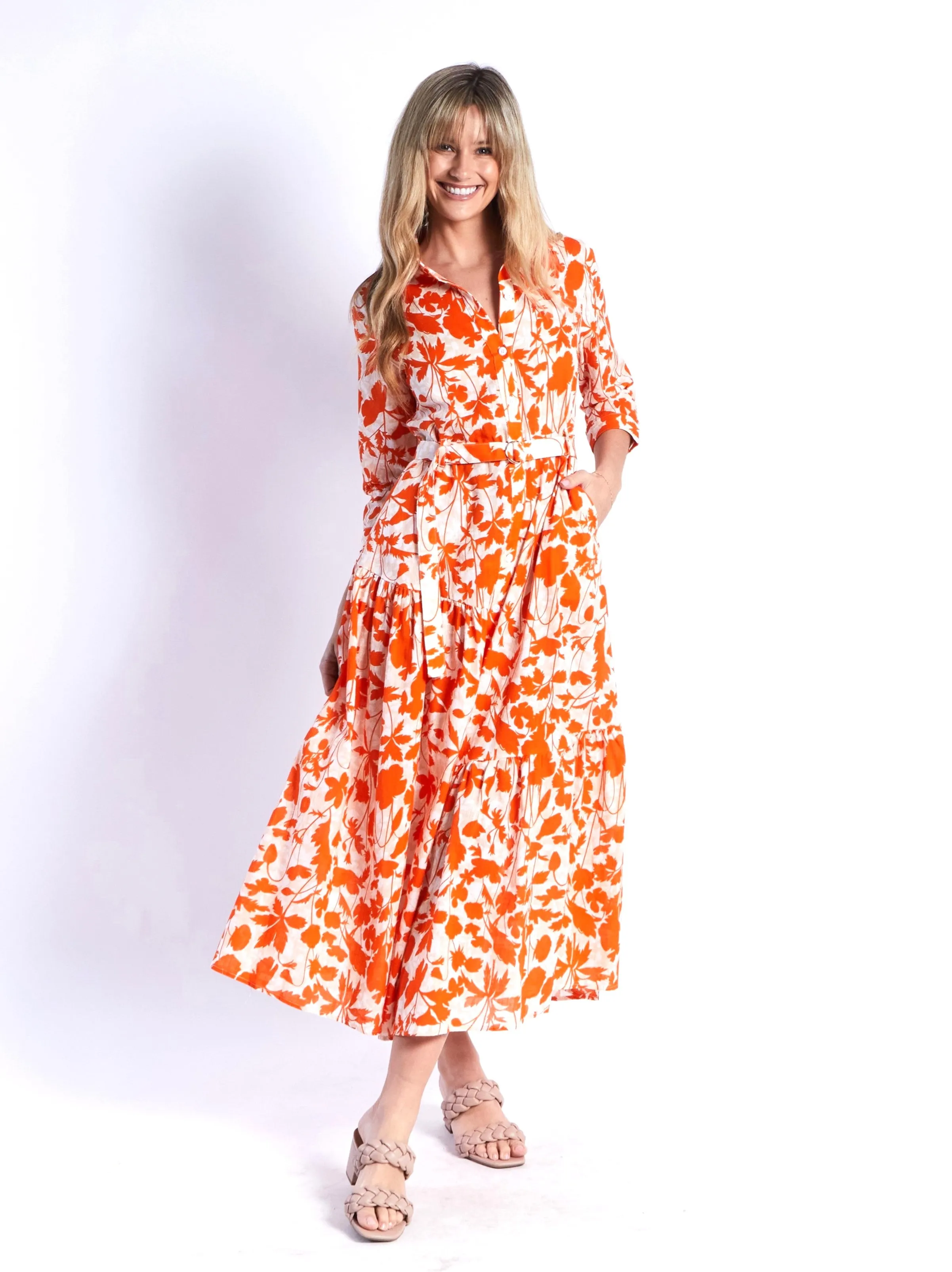 Zoe Shirt Dress - Orange