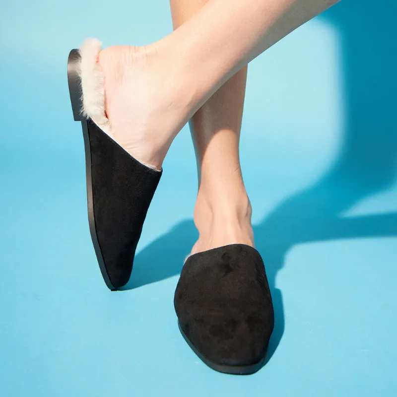 Zoe Slipper Mule in Black Suede